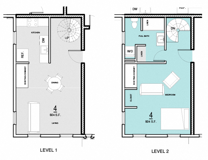 Floor plan for 1 bed, 1 bath, 804 sqft